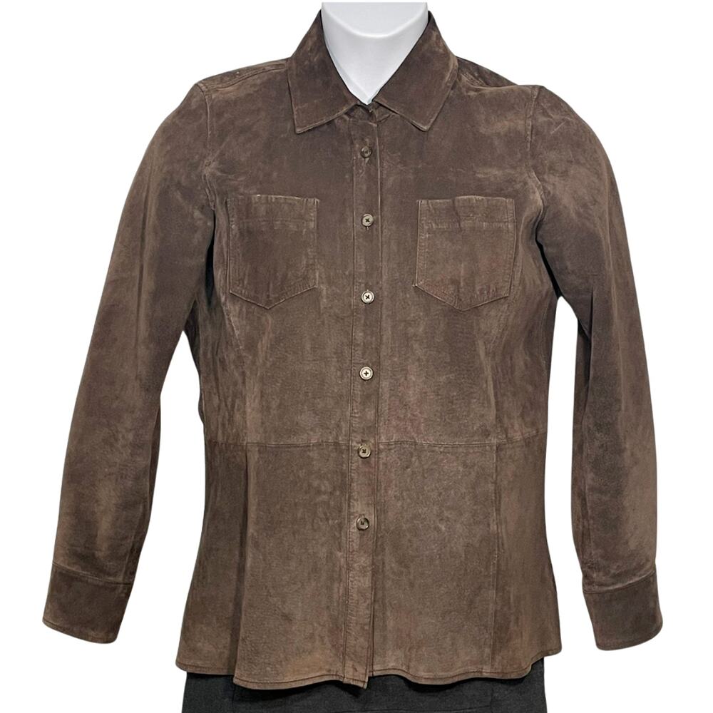 Charter Club Sz M Button Down Shirt-Jacket Shacket Dark Brown Leather Western